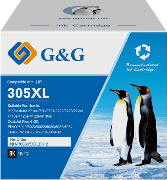 G&G 305XXL Cartouches d'encre Compatibles avec HP 305 XL Haute Capacité /  Pack de 2 Zwart