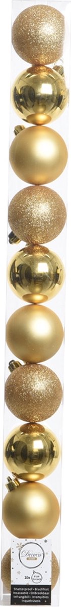Decoris kerstballen kunststof goud 6cm luxe glitter set kerstboom.