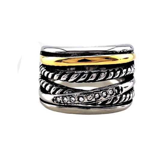 Brede Ring Dames - Roestvrij Stalen Zilverkleur-Goudkleur - Cutwork-Effect Ring