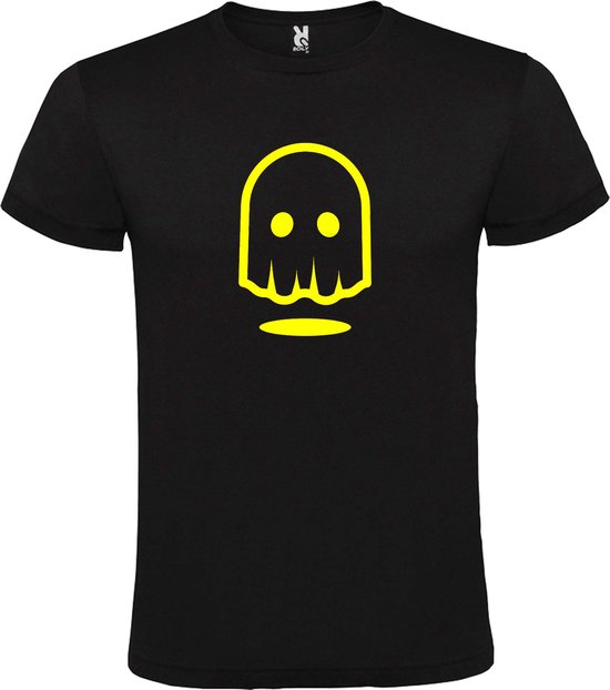 Zwart T-shirt ‘Spookje’ Geel maat 5XL