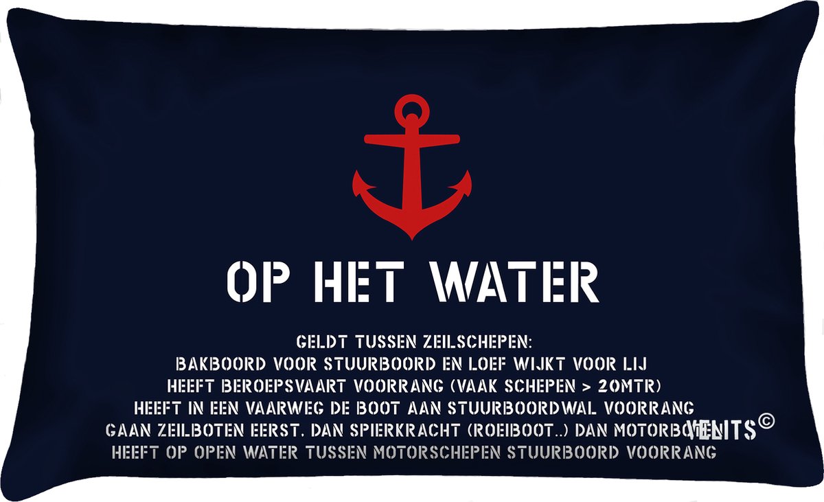 Sierkussen - Buitenkussen Vaarregels Hollands Glorie Bootkussen Waterafstotend - Wit En Blauw - 60 Cm X 40 Cm
