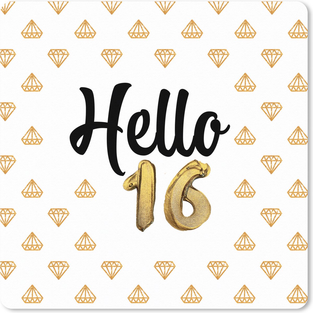 Muismat XXL 60x60 cm - Bureau onderlegger - Bureau mat Feest - Diamant - 16 jaar - Bureaumat - Gaming mousepad xl - Bureaulegger groot - Computer deskmat