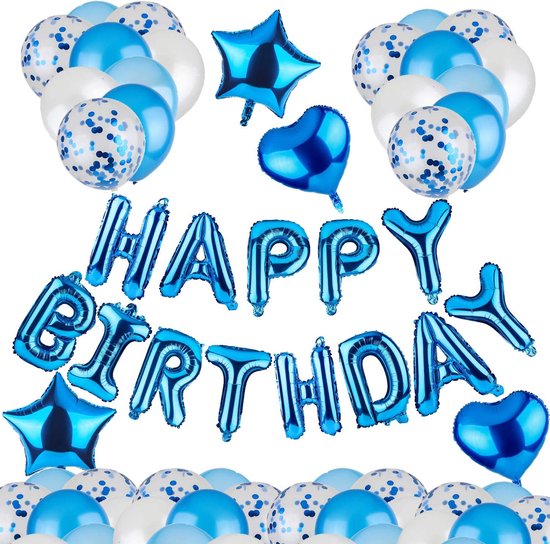 MagieQ Blauw Verjaardag Versiering Pakket Frozen Happy Birthday Folie Ballonnen  Slingers  en Latex Ballonnen Decoratie Ballon--  Feest Folieballon