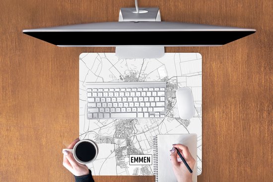 Muismat XXL 60x60 cm - Bureau onderlegger - Bureau mat Stadskaart Emmen - Bureaumat - Gaming mousepad xl - Bureaulegger groot - Computer deskmat