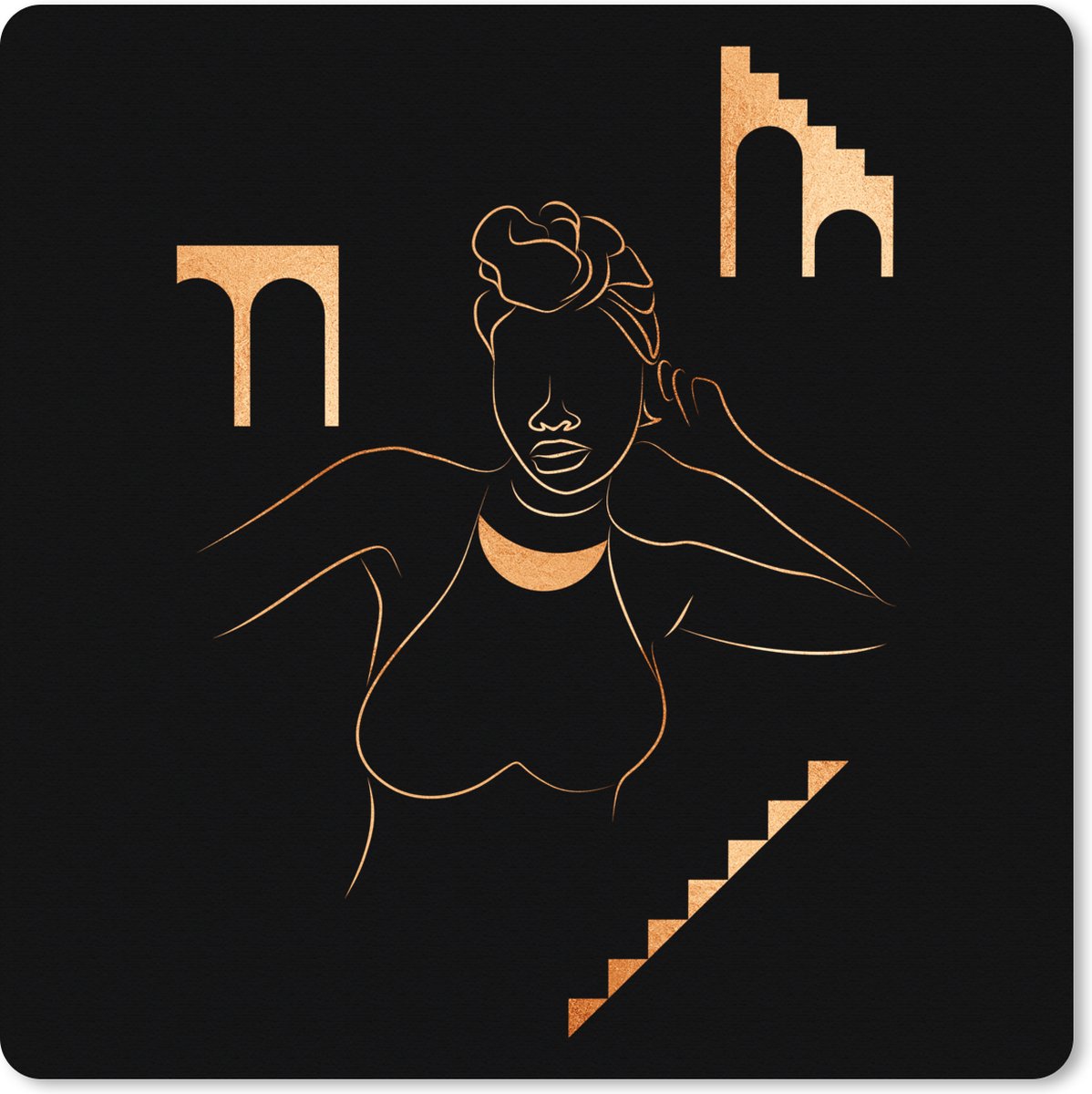 Muismat XXL 50x50 cm - Bureau onderlegger - Bureau mat Vrouw - Goud - Line art - Bureaumat - Gaming mousepad xl - Bureaulegger groot - Computer deskmat