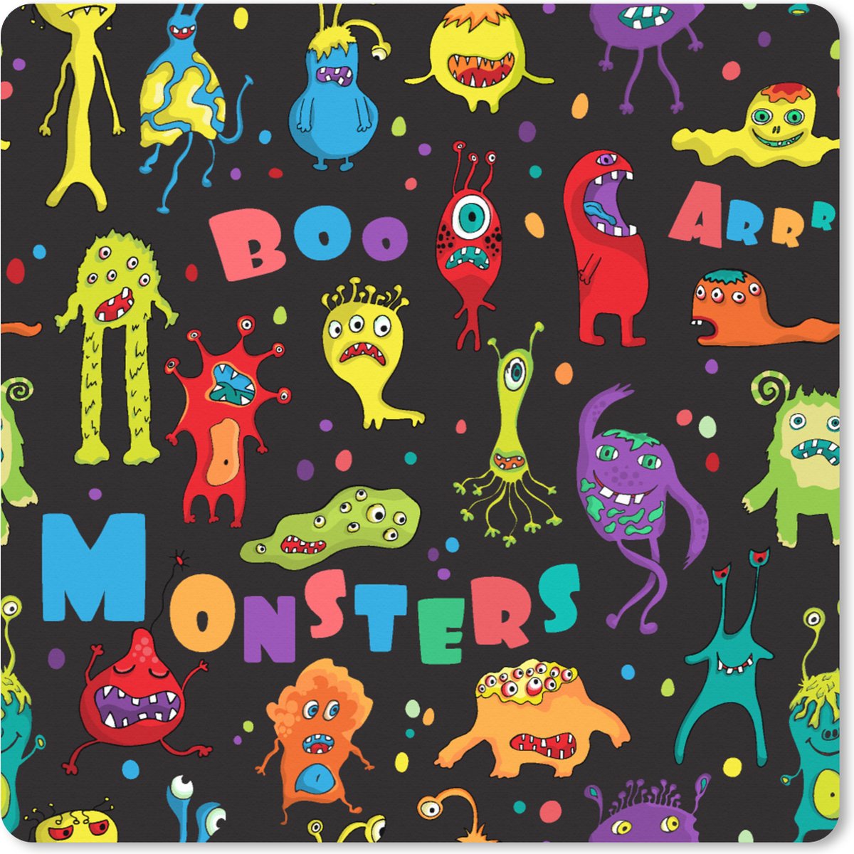 Muismat XXL 60x60 cm - Bureau onderlegger - Bureau mat Design - Monster - Feest - Kinderen - Bureaumat - Gaming mousepad xl - Bureaulegger groot - Computer deskmat