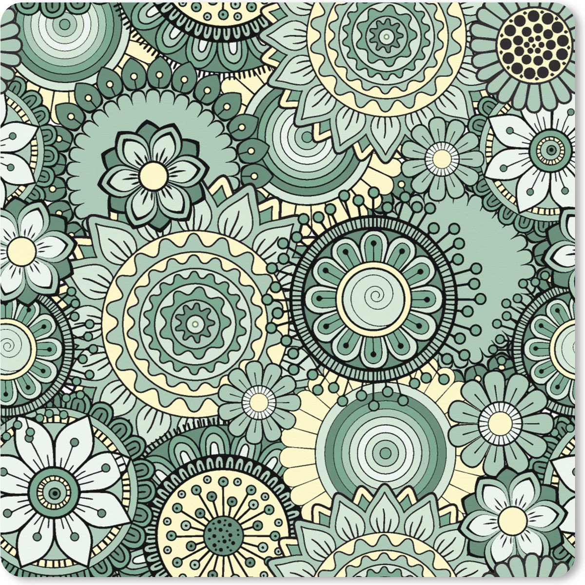 Muismat XXL 50x50 cm - Bureau onderlegger - Bureau mat Bloemen - Groen - Patronen - Bureaumat - Gaming mousepad xl - Bureaulegger groot - Computer deskmat