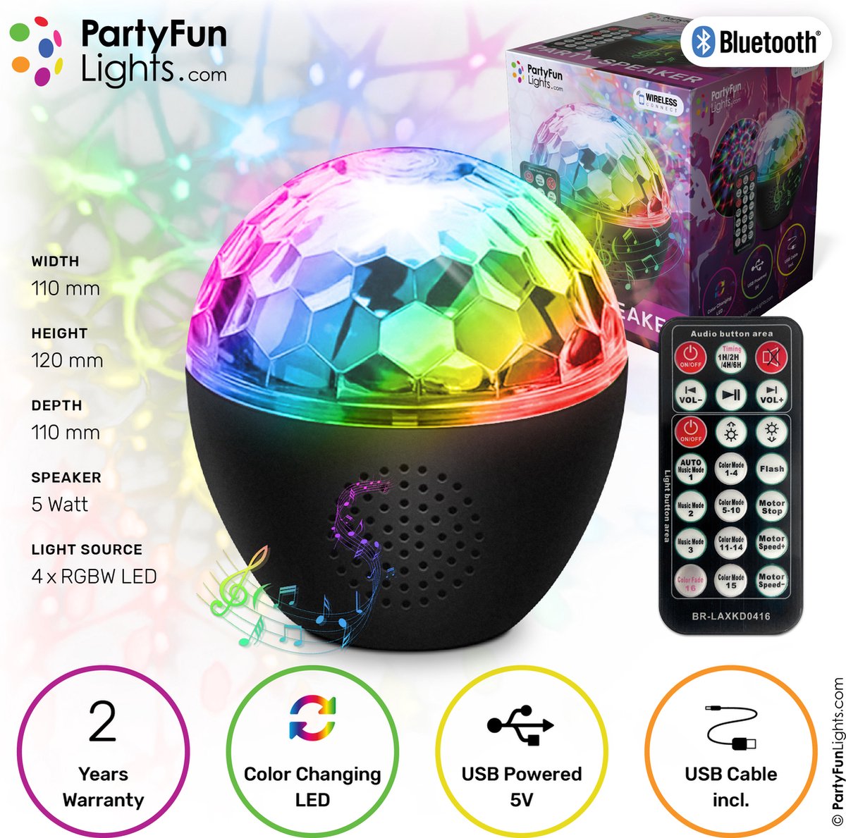 PartyFunLights - Bluetooth Party Speaker Starlight Projector - 16 lichteffecten - Afstandsbediening - Projector lamp – foto 2