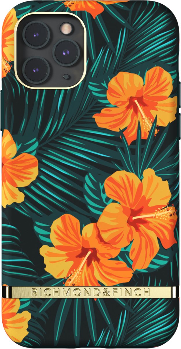 Richmond & Finch Orange Hibiscus bloemen en palmbladeren hoesje voor iPhone 11 Pro - kleurrijk