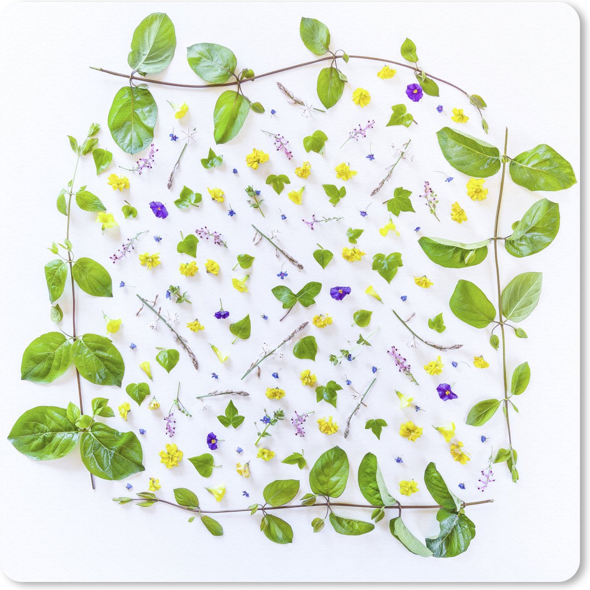 Muismat XXL 80x80 cm - Bureau onderlegger - Bureau mat Typisch botanische bloemen en bladeren op een grijze achtergrond - Bureaumat - Gaming mousepad xl - Bureaulegger groot - Computer deskmat