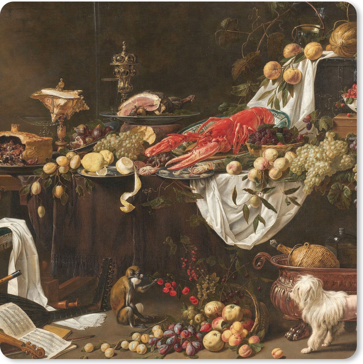 Muismat XXL 50x50 cm - Bureau onderlegger - Bureau mat Pronkstilleven - Adriaen van Utrecht - Oude meesters - Bureaumat - Gaming mousepad xl - Bureaulegger groot - Computer deskmat