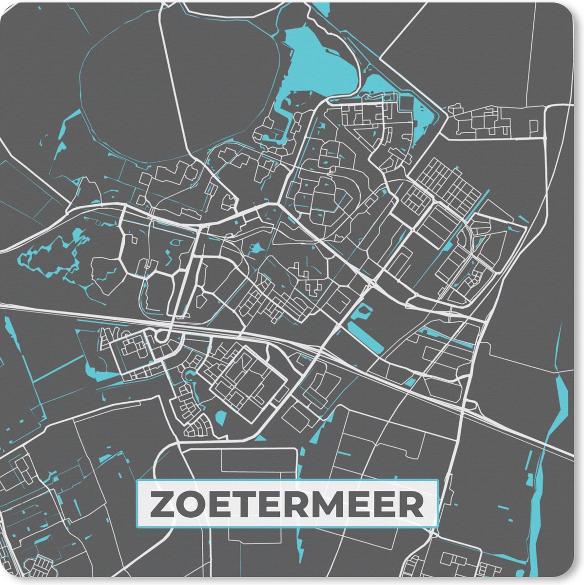Muismat XXL 60x60 cm - Bureau onderlegger - Bureau mat Plattegrond - Zoetermeer - Grijs - Blauw - Bureaumat - Gaming mousepad xl - Bureaulegger groot - Computer deskmat - Stadskaart
