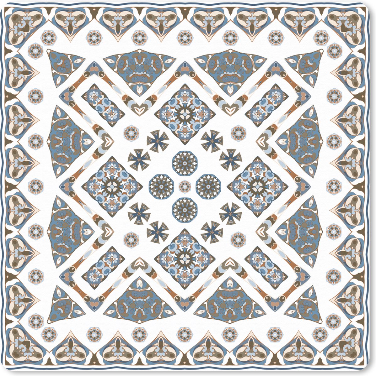 Muismat XXL 80x80 cm - Bureau onderlegger - Bureau mat Perzisch Tapijt - Patronen - Blauw - Wit - Bureaumat - Gaming mousepad xl - Bureaulegger groot - Computer deskmat