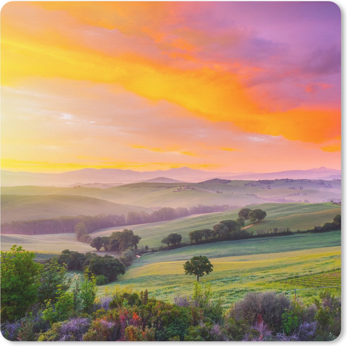 Muismat XXL 80x80 cm - Bureau onderlegger - Bureau mat Toscane - Landschap - Kleurrijk - Bureaumat - Gaming mousepad xl - Bureaulegger groot - Computer deskmat