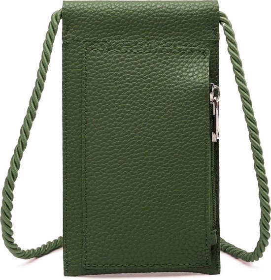 Bagwise® Telefoontasje - Telefoonhoesje met halskoord - Crossbodytasje - Nektasje -Vegan Leer (17x10cm) 02 - Lederlook - Donker Groen