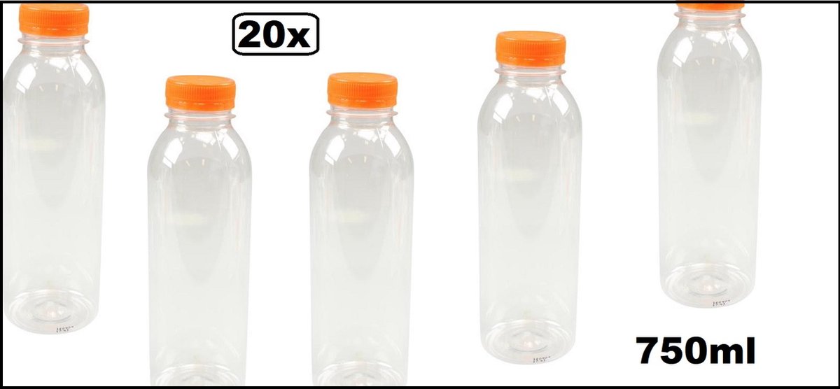 20x Flesje helder 750cc met oranje dop - drinken jus sinas cola sappen dranken