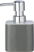 WENKO Distributeur de savon Elmo céramique grise - distributeur de savon liquide, distributeur de détergent Contenu : 0,27 l, céramique, 7,5 0 13 x 8,5 cm, gris