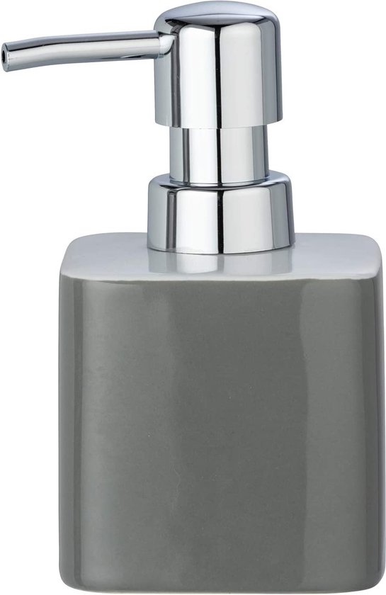 WENKO Zeepdispenser Elmo grijs keramiek - vloeibare zeepdispenser, afwasmiddeldispenser Inhoud: 0,27 l, keramiek, 7,5 x 13 x 8,5 cm, grijs