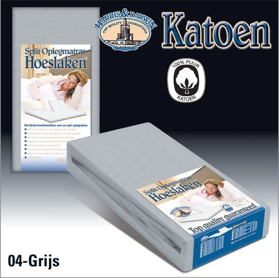 Harris&Darwin | 100% katoenen Splittopper hoeslaken tot 10cm | Percaline glad katoen | Grijs 160x210/220 cm | Speciaal voor Split topmatras