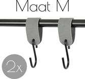 2x Leren S-haak hangers - Handles and more® | SUEDE GREY - maat M  (Leren S-haken - S haken - handdoekkaakje - kapstokhaak - ophanghaken)