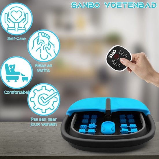 Sanbo Elektrisch Voetenbad F22 Pro - Zwart / Blauw - Massage functie met Eeltverwijderaar - Verwarmt tot 49°C - Opvouwbaar - 3 Warmtestanden - Voetmassage - Voetenbaden