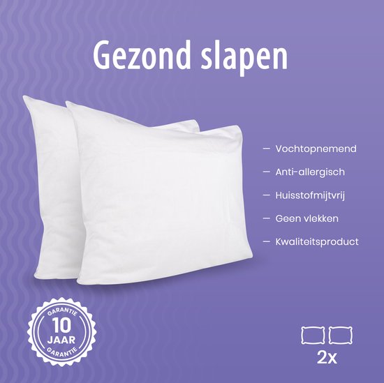 Cillows - Taies d' Taies d'oreiller Molton avec fermeture éclair - 2x Protège oreiller 40x80 cm - Wit