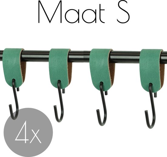 4x S-haak hangers - Handles and more® | ZEEGROEN - maat S (Leren S-haken - S haken - handdoekkaakje - kapstokhaak - ophanghaken)