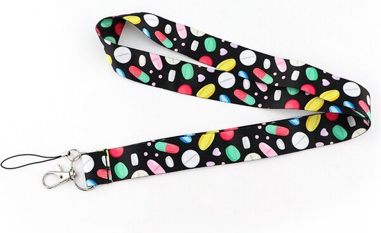 Pillen Zwart - Lanyard 48 cm - Sleutelkoord - Verpleegster Accessoires - Zorg - Keycord Medisch