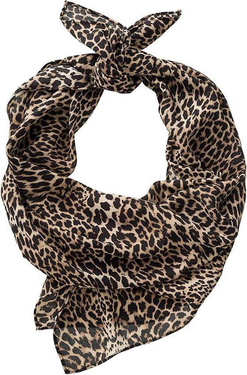 Sjaaltje voor Vrouwen - Panterprint - Safari Print - 100% Zijde -Zwart Bruin - 70 cm x 70 cm