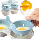 Magnetron eierstomer - Blauw - Eipocheerder - Ei klaarmaken in magnetron - Eier bakje - Gepocheerd ei - 2 eieren - Eierkoker