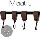 4x Leren S-haak hangers - Handles and more® | DONKERBRUIN - maat L (Leren S-haken - S haken - handdoekkaakje - kapstokhaak - ophanghaken)