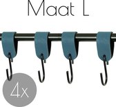 4x Leren S-haak hangers - Handles and more® | PETROL - maat L (Leren S-haken - S haken - handdoekkaakje - kapstokhaak - ophanghaken)