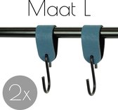 2x Leren S-haak hangers - Handles and more® | PETROL - maat L (Leren S-haken - S haken - handdoekkaakje - kapstokhaak - ophanghaken)