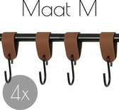 4x Leren S-haak hangers - Handles and more®  | LICHTBRUIN - maat M (Leren S-haken - S haken - handdoekkaakje - kapstokhaak - ophanghaken)