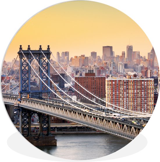 WallCircle - Wandcirkel ⌀ 30 - Manhattan Bridge in New York - Ronde schilderijen woonkamer - Wandbord rond - Muurdecoratie cirkel - Kamer decoratie binnen - Wanddecoratie muurcirkel - Woonaccessoires