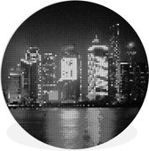 WallCircle - Wandcirkel ⌀ 90 - Mozaïek patroon van een stad bij nacht - zwart wit - Ronde schilderijen woonkamer - Wandbord rond - Muurdecoratie cirkel - Kamer decoratie binnen - Wanddecoratie muurcirkel - Woonaccessoires