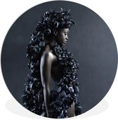 WallCircle - Cercle mural ⌀ 60 - Fleurs - Femme - Zwart - Tableaux ronds salon - Plaque murale ronde - Cercle de Décoration murale murale - Décoration de chambre à l'intérieur - Cercle Décoration murale - Accessoires de maison