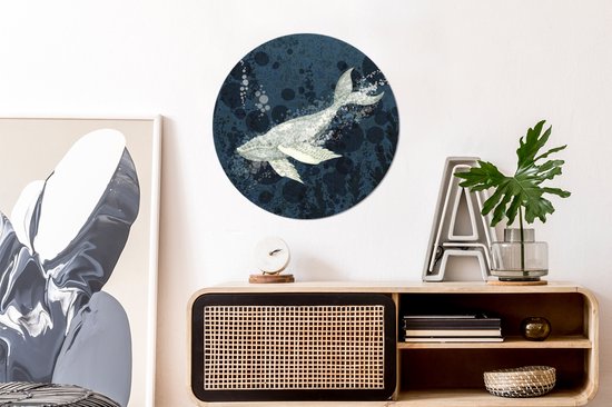 WallCircle® Wandcirkel 60x60 cm - Muurcirkel Illustratie van een walvis in het water - Muurdecoratie woonkamer - Wanddecoratie slaapkamer - Kamer decoratie accessoires - Ronde schilderijen