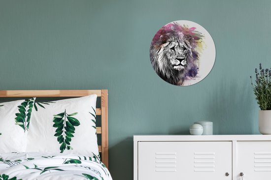 Wall Circle - Wall Circle Indoor - Lion - Couleurs - Zwart - Wit - ⌀ 30 cm - Décoration murale - Peintures Ronds