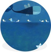 WallCircle - Wandcirkel ⌀ 60 - Illustratie van een walvis in de zee - Ronde schilderijen woonkamer - Wandbord rond - Muurdecoratie cirkel - Kamer decoratie binnen - Wanddecoratie muurcirkel - Woonaccessoires