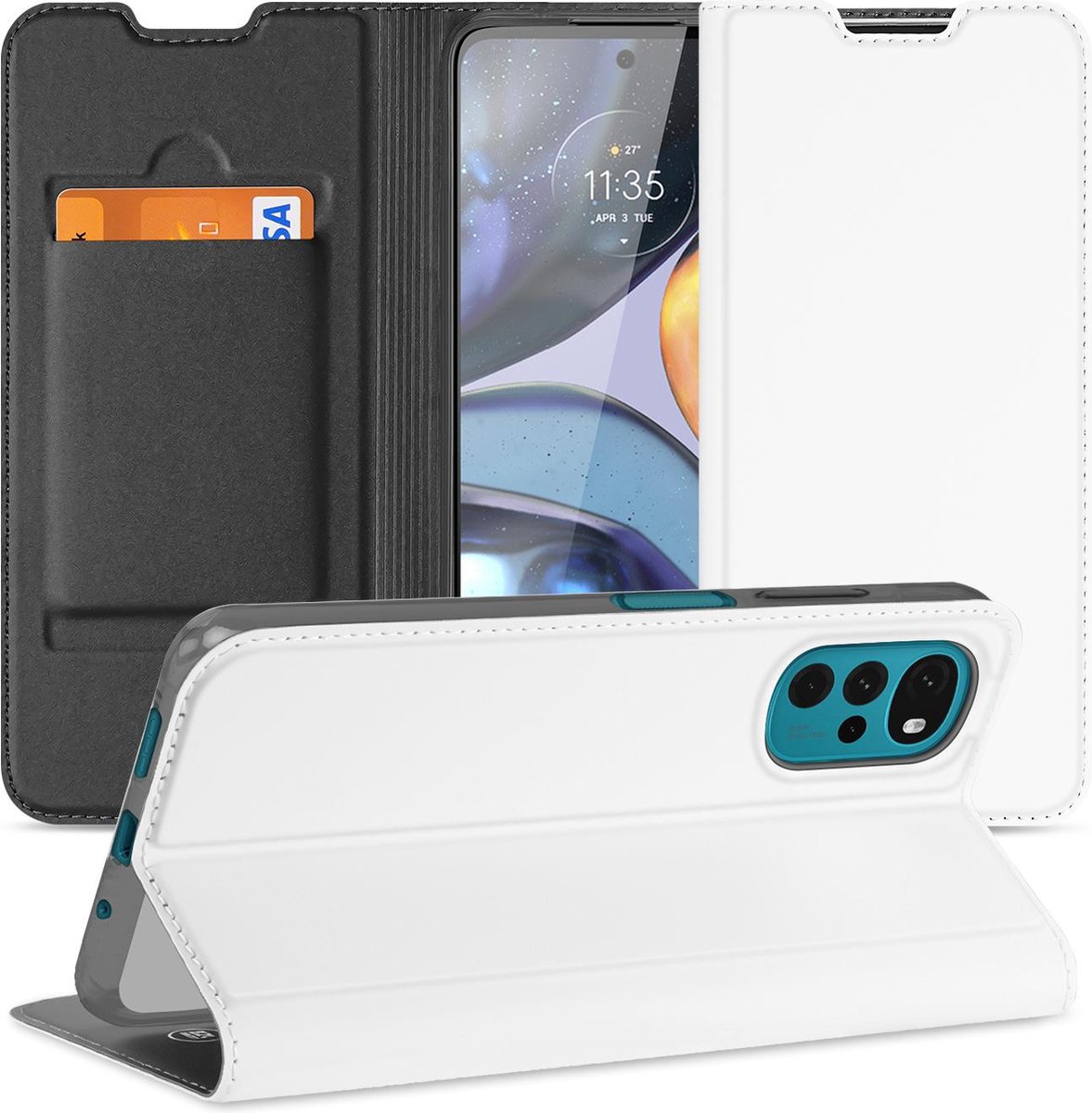 Book Case voor Stand Case Telefoonhoesje Motorola Moto G22 Wit met Pashouder