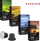 Caffè Carraro - Pack d'échantillons de capsules Nespresso d'origine unique (120 pcs.) - 4 saveurs - Espresso & Lungo - Tasses à café - Éthiopie, Brésil, Rwanda, Honduras