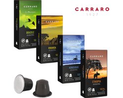 Caffè Carraro - Single-Origin Nespresso Capsules Proefpakket (120 st.) - 4 smaken - Espresso & Lungo - Koffiecups - Ethiopië, Brazilië, Rwanda, Honduras