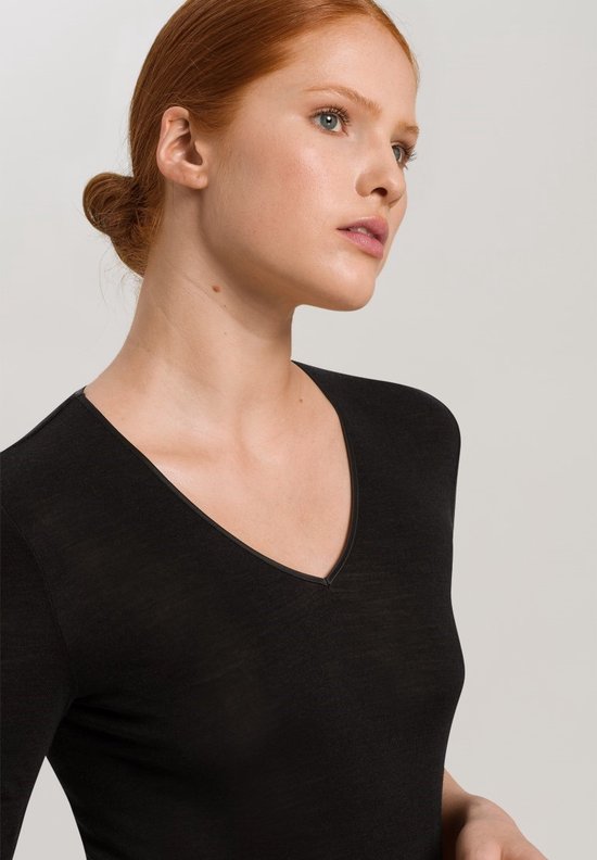 Hanro T-shirt en laine et Silk Col en V noir - taille XS
