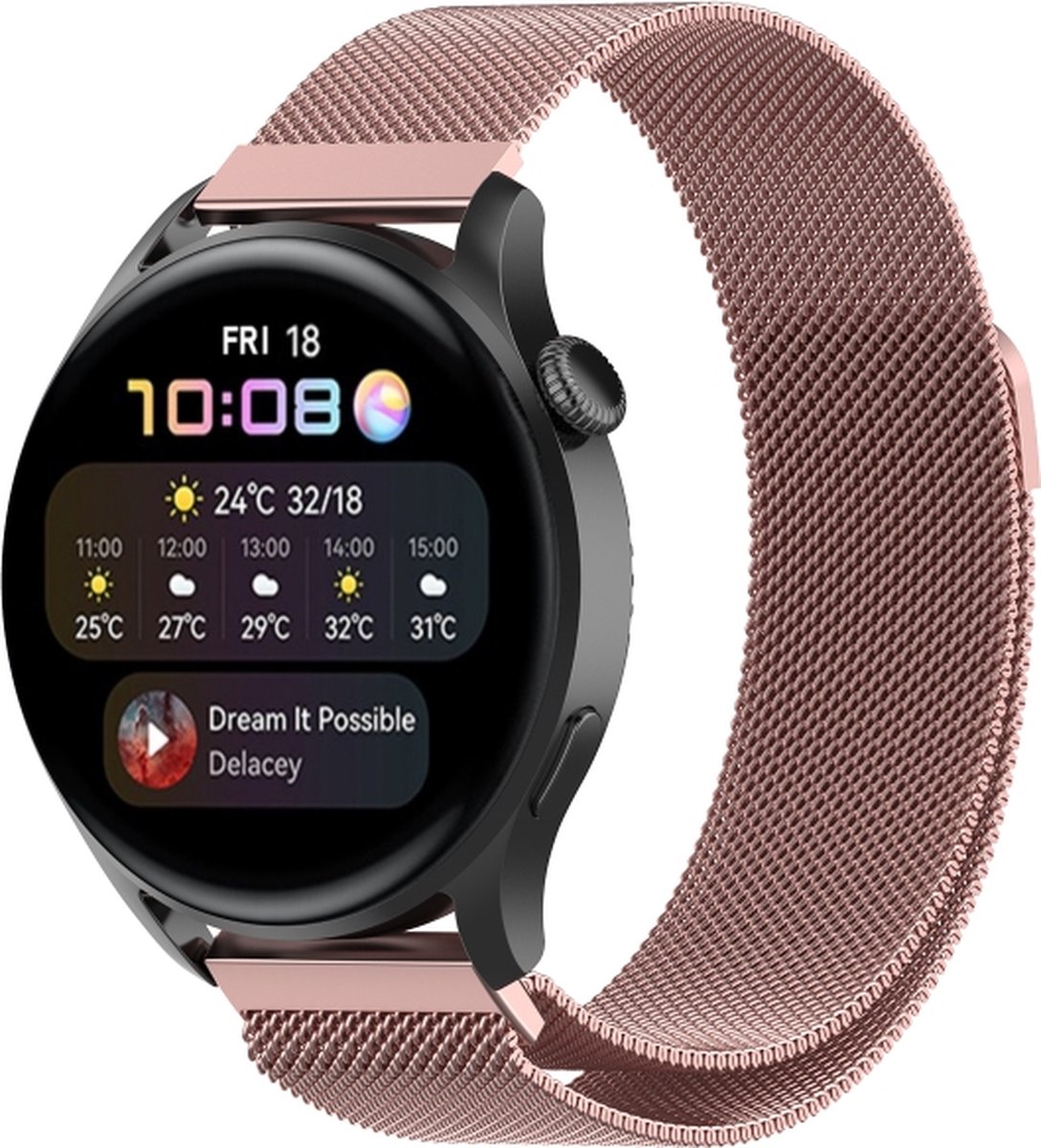 Milanees bandje - geschikt voor Huawei Watch GT 2 42 mm / GT 3 42 mm Active / Elegant / GT 3 Pro 43 mm en Polar Ignite 2 / 3 / Pacer / Unite - roze