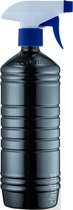 Lege plastic fles 1 liter PET zwart - met blauw spraykop - set van 10 stuks - Navulbaar - Leeg