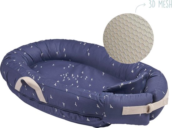 Voksi Baby nestje Premium Mesh - Babynestjes met mesh matrasje - Poppy Blue Flying