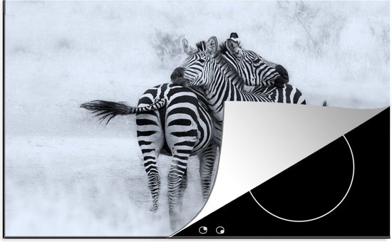 KitchenYeah® Inductie beschermer 80.2x52.2 cm - Knuffelende zebra's - Kookplaataccessoires - Afdekplaat voor kookplaat - Inductiebeschermer - Inductiemat - Inductieplaat mat