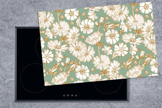 KitchenYeah® Inductie beschermer 81.6x52.7 cm - Bloem - Art nouveau - Design - Kookplaataccessoires - Afdekplaat voor kookplaat - Inductiebeschermer - Inductiemat - Inductieplaat mat