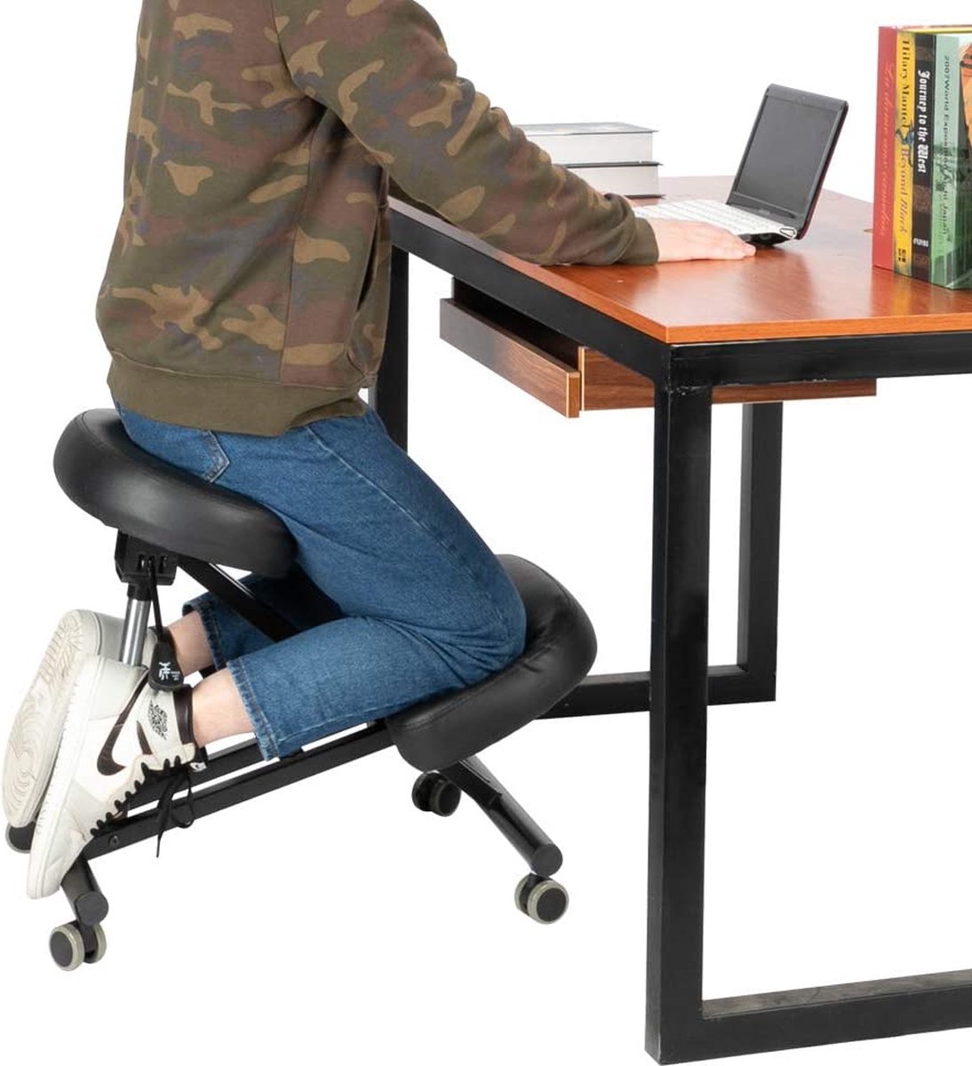 Manzibo Ergonomische Kruk - Bureaustoel - Zwart - Ergonomisch - Gamestoel - Stoel - Luxe bureaustoel - Leer